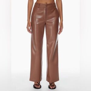 Aritzia Babaton Bazaar Wide Leg Vegan Leather Brown Trouser Pant